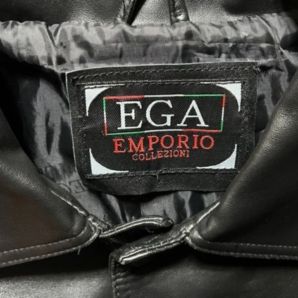EGA Emporio Collezioni Italian Made Black Leather Coat Size XL